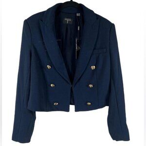 Tahari Navy Double-Breasted Cropped Blazer